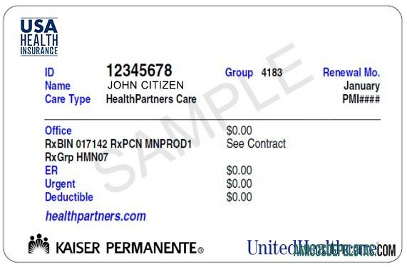 Cartão de seguro saúde dos EUA exemplo real